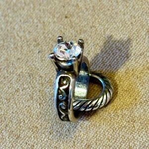 Brighton Diamond Ring silver charm with big clear Swarovski crystal Gently used